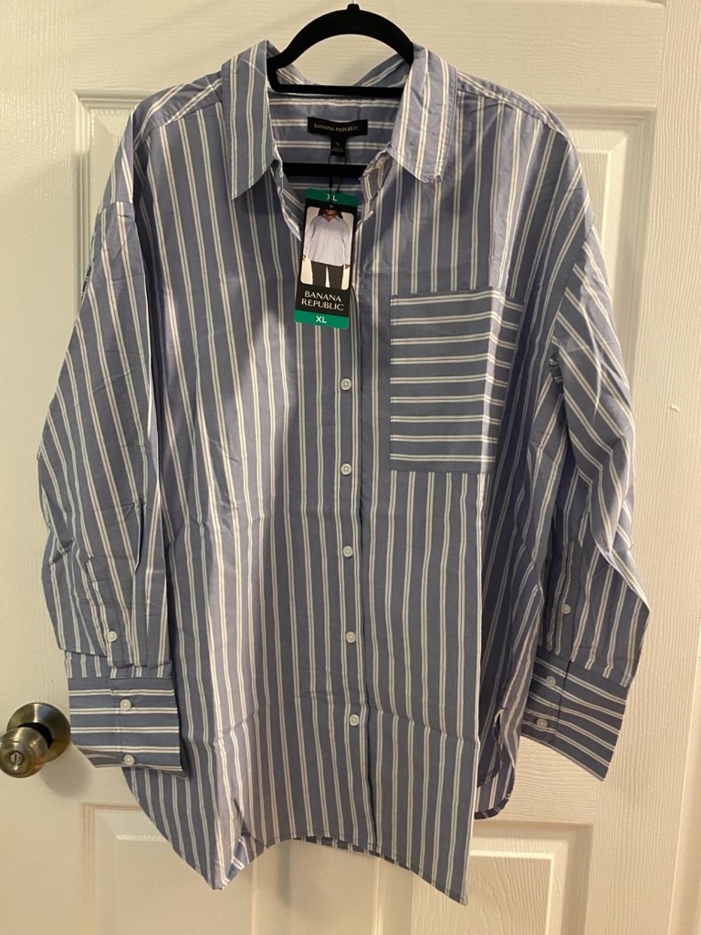 Banana Republic Blue and White Vertical Stripe Button-Down Shirt